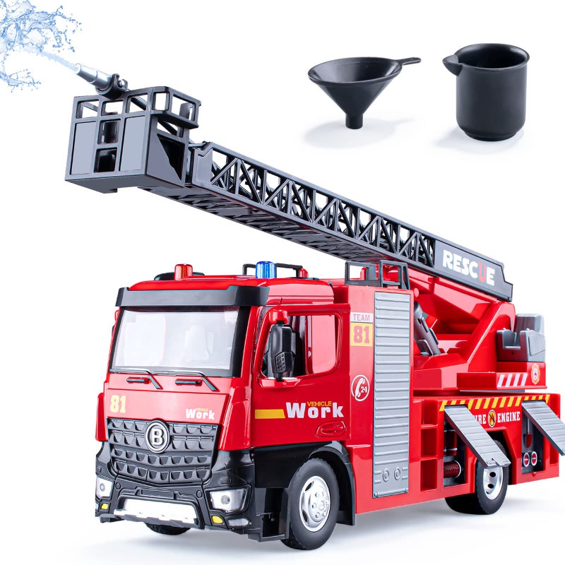 HAPYAD Fire Truck Toy Metal Cab Firetruck Toy with Lights and Siren Sounds Working Water Pump and Ladder Gifts for Toddlers Kids 12 - Image 2