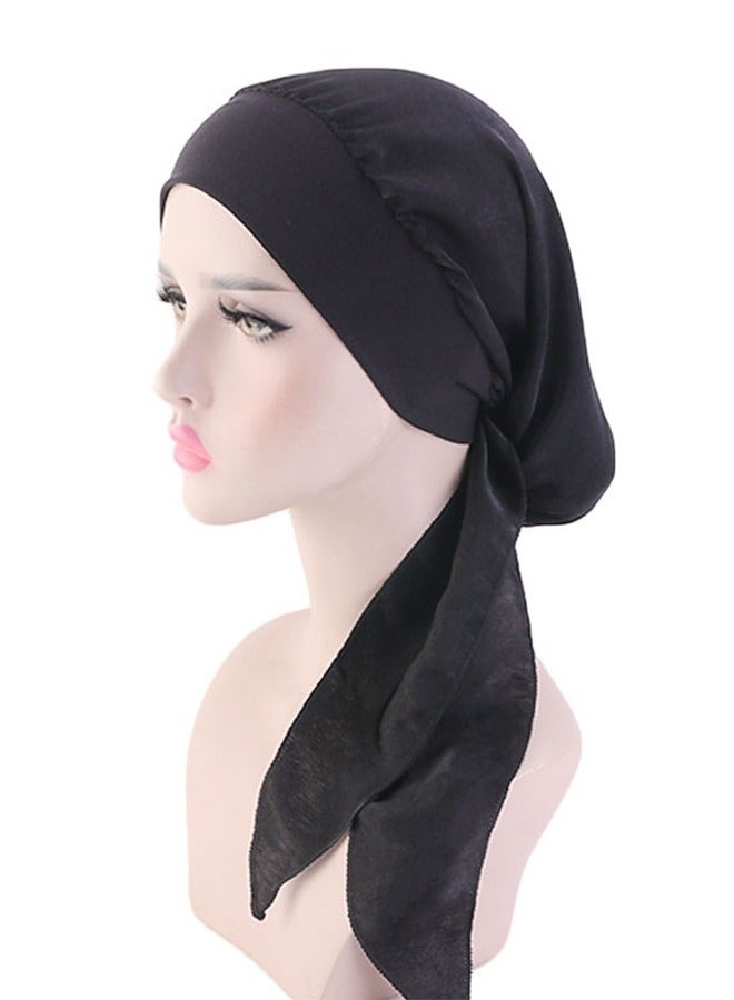 Chemo Headwear for Women Head Scarfs Turbans Scarves Bandanas Hair Loss Beanie Hat Breathable Ladies Turban Hats Headwear Headwrap Scarfs Cap Silky(Black) - Image 1