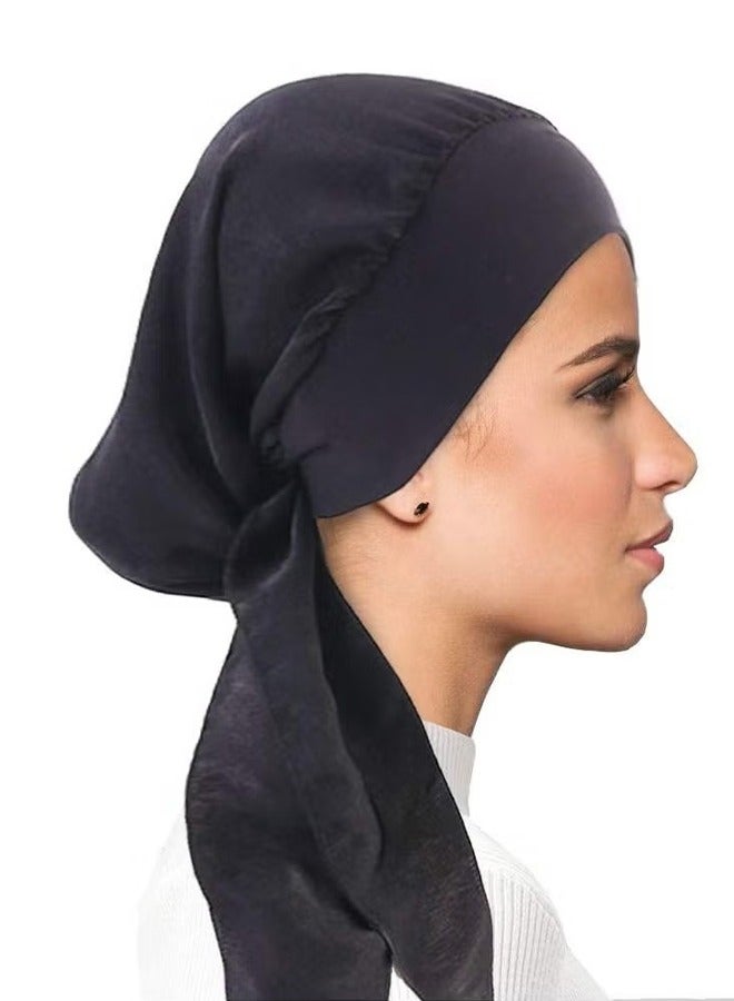 Chemo Headwear for Women Head Scarfs Turbans Scarves Bandanas Hair Loss Beanie Hat Breathable Ladies Turban Hats Headwear Headwrap Scarfs Cap Silky(Black) - Image 3