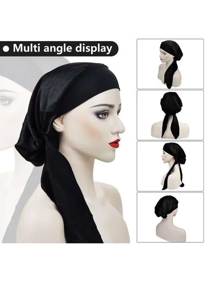 Chemo Headwear for Women Head Scarfs Turbans Scarves Bandanas Hair Loss Beanie Hat Breathable Ladies Turban Hats Headwear Headwrap Scarfs Cap Silky(Black) - Image 4