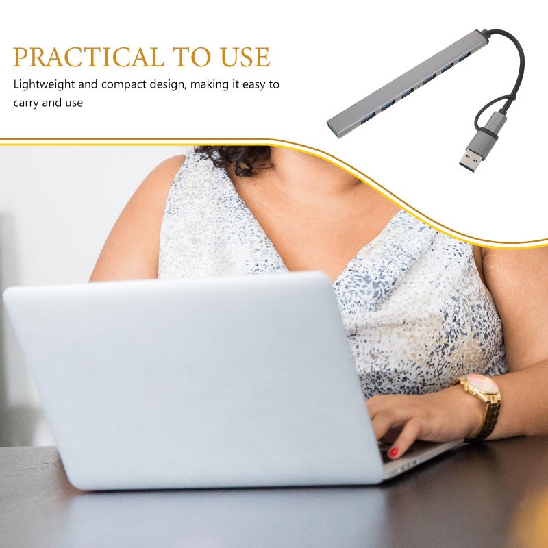 7 منفذ USB محور عالي السرعة محمّل بمنفذ تمديد للكمبيوتر المحمول للمكتب المنزلي والسفر - Image 4