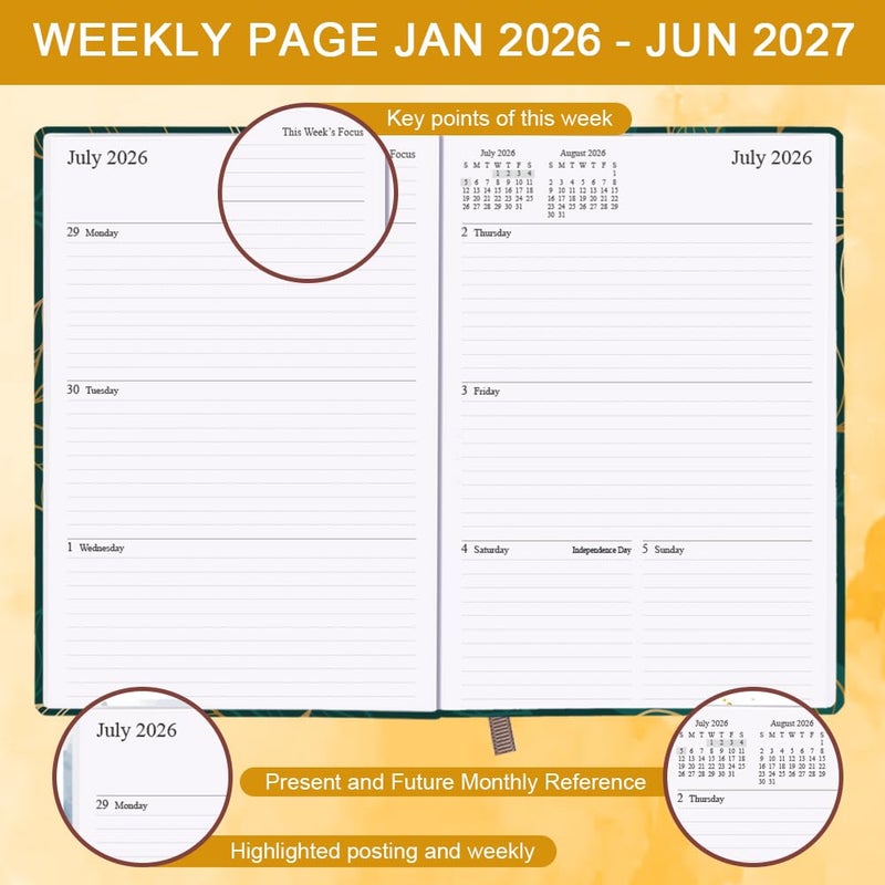 Getvow Planner 2026-2027 - 18 Months (Jan 2026 - Jun 2027) Agenda Planner 5.8" x 8.5", 2026-2027 Weekly & Monthly Planners with Hard Cover, Leaf - Image 3