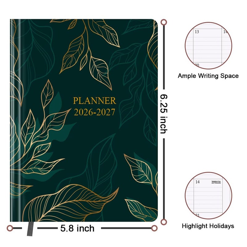 Getvow Planner 2026-2027 - 18 Months (Jan 2026 - Jun 2027) Agenda Planner 5.8" x 8.5", 2026-2027 Weekly & Monthly Planners with Hard Cover, Leaf - Image 5