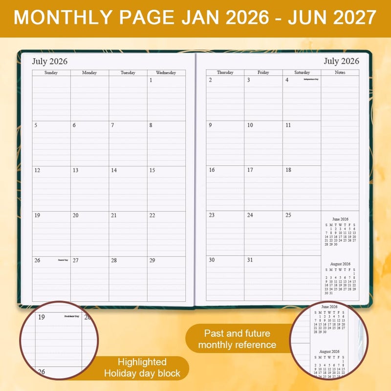 Getvow Planner 2026-2027 - 18 Months (Jan 2026 - Jun 2027) Agenda Planner 5.8" x 8.5", 2026-2027 Weekly & Monthly Planners with Hard Cover, Leaf - Image 2