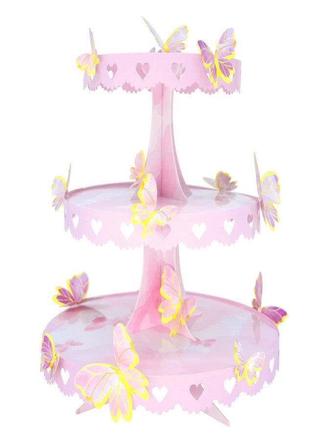 WEEPA DIY 3 Tier Butterfly Cupcake Stand Pink Butterfly Decorations Princess Cupcake Stand Dessert Tower for Wedding Birthday Party Supplies - Image 1