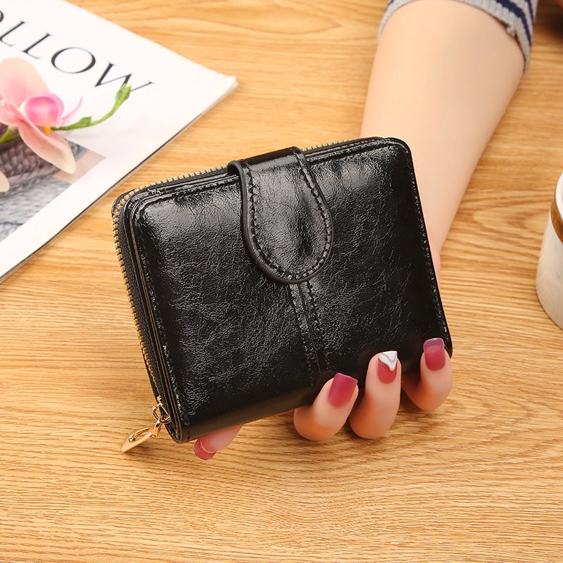 TEXSENDA New Women's Short Card Holder, Soft Leather Bifold Wallet with Zipper, Stylish and Compact - Image 1