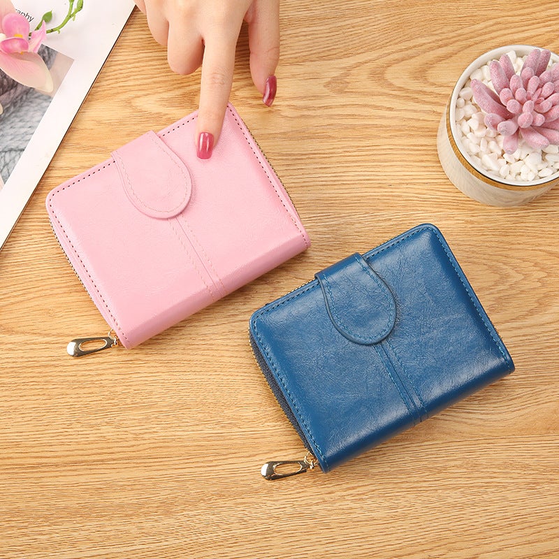 TEXSENDA New Women's Short Card Holder, Soft Leather Bifold Wallet with Zipper, Stylish and Compact - Image 5