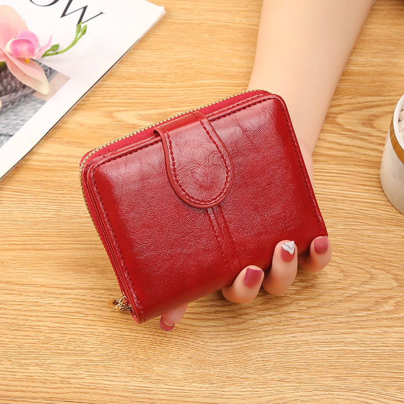 TEXSENDA New Women's Short Card Holder, Soft Leather Bifold Wallet with Zipper, Stylish and Compact - Image 2