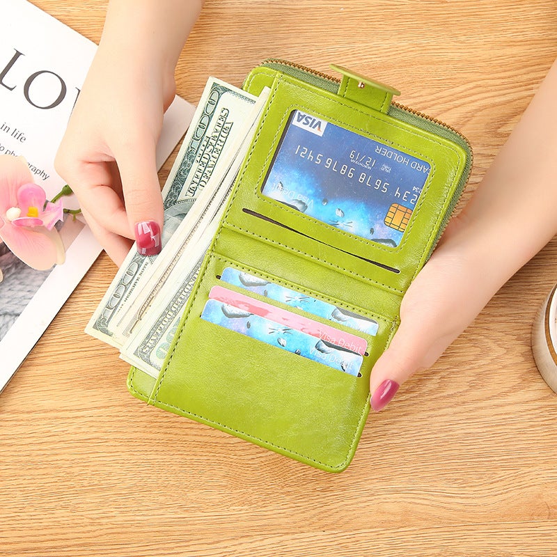 TEXSENDA New Women's Short Card Holder, Soft Leather Bifold Wallet with Zipper, Stylish and Compact - Image 3