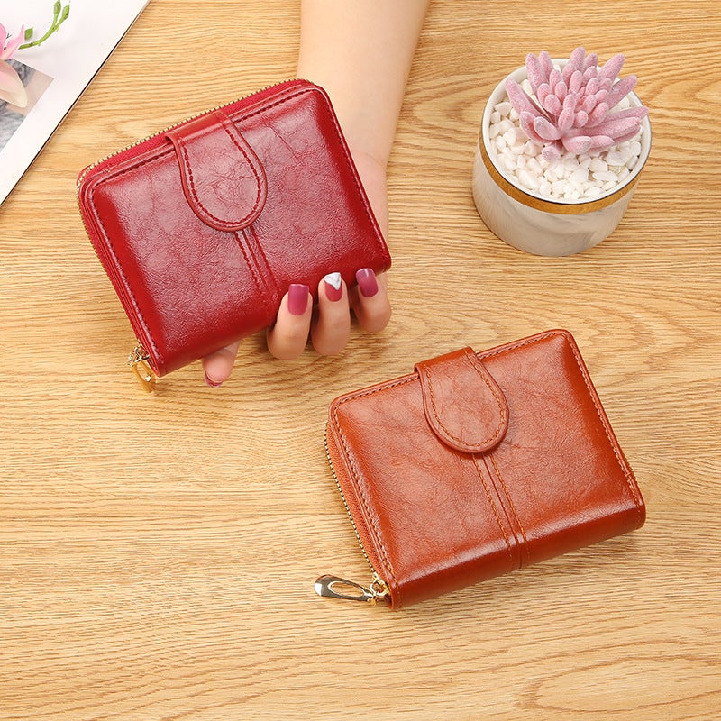 TEXSENDA New Women's Short Card Holder, Soft Leather Bifold Wallet with Zipper, Stylish and Compact - Image 4