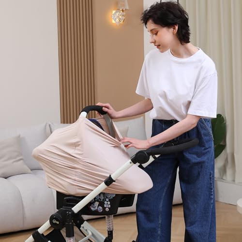 MeetJoy Breathable Car Seat Cover for Babies – Multi-Purpose Soft Rayon Nursing Cover for Breastfeeding, High Stretchy Infant Carseat Canopy, Stroller Cover (Smooth Rayon, Warm Natural) - Image 3