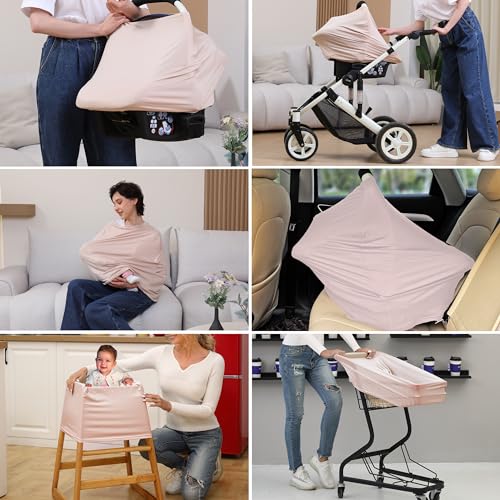 MeetJoy Breathable Car Seat Cover for Babies – Multi-Purpose Soft Rayon Nursing Cover for Breastfeeding, High Stretchy Infant Carseat Canopy, Stroller Cover (Smooth Rayon, Warm Natural) - Image 5