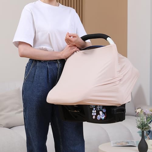 MeetJoy Breathable Car Seat Cover for Babies – Multi-Purpose Soft Rayon Nursing Cover for Breastfeeding, High Stretchy Infant Carseat Canopy, Stroller Cover (Smooth Rayon, Warm Natural) - Image 2