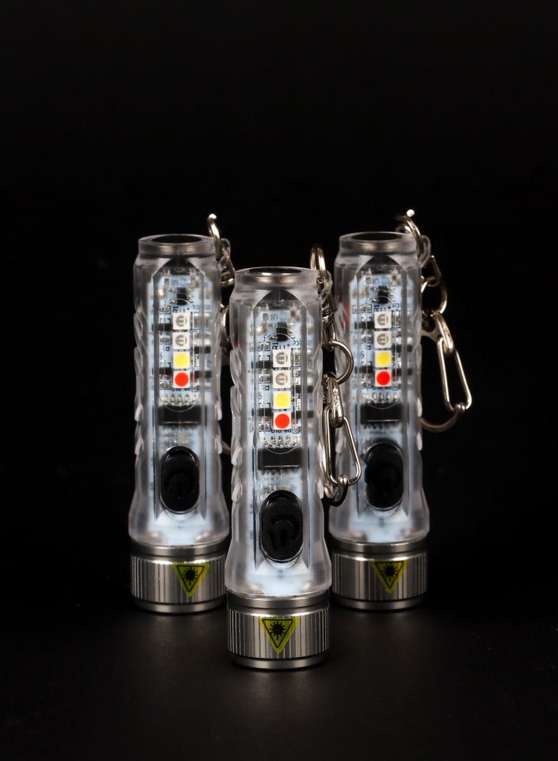 LUSTER 3pc Rechargeable LED Flashlight 4 Lighting Modes Keychain Hanging Flashlight Clear  - Image 1