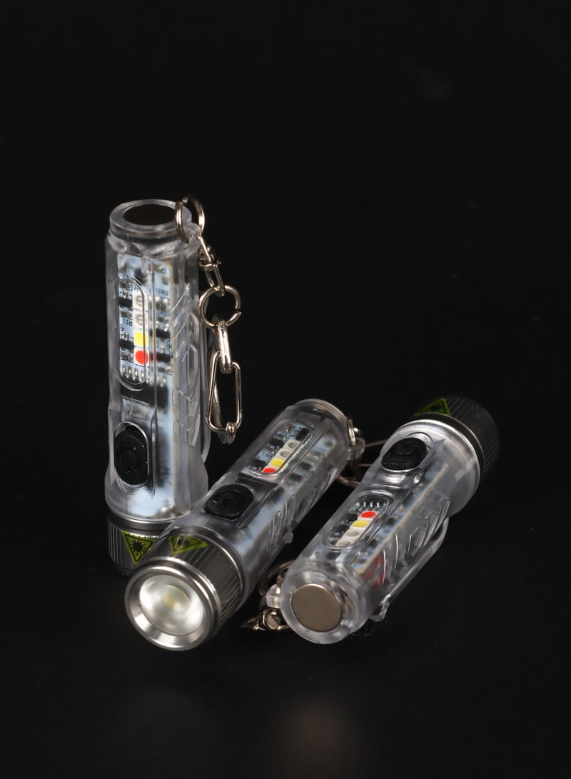 LUSTER 3pc Rechargeable LED Flashlight 4 Lighting Modes Keychain Hanging Flashlight Clear  - Image 2