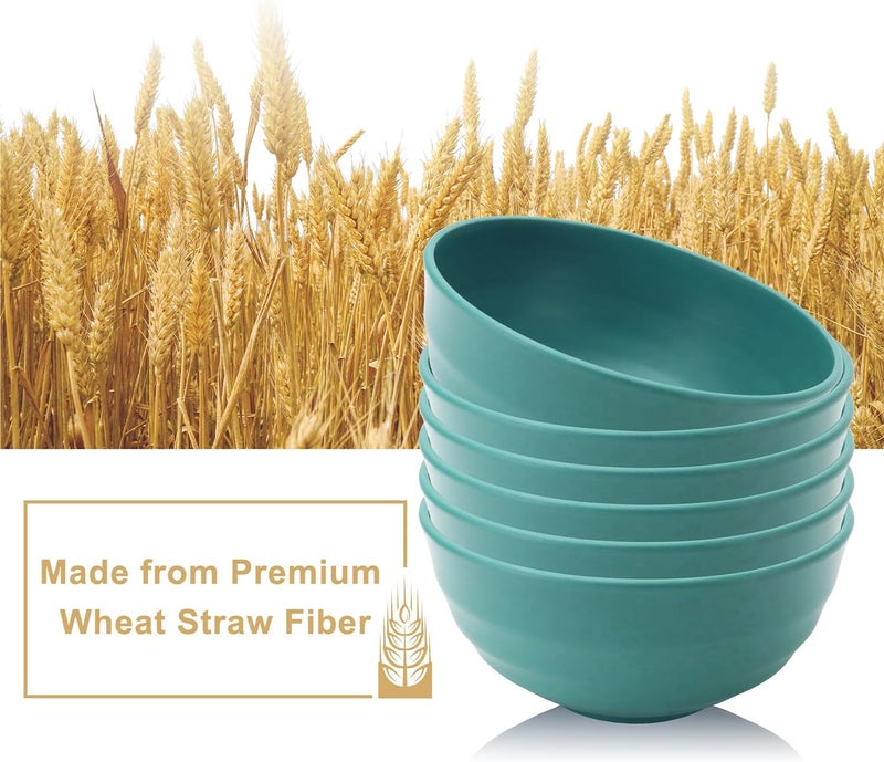 BUSOKIP Wheat Straw Large Bowls 60 OZ, Cereal Bowls Set of 6, Unbreakable and Lightweight Large Serving Bowl for Kitchen, Dorm, Microwave and Dishwasher Safe Big Plastic Bowl Reusable - Green - Image 3