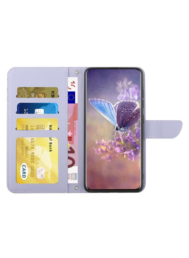 زبون جراب لهاتف iPhone 12 mini مصنوع من الجلد المنقوش بنقشة زهور الفاوانيا على شكل فراشة - Image 3