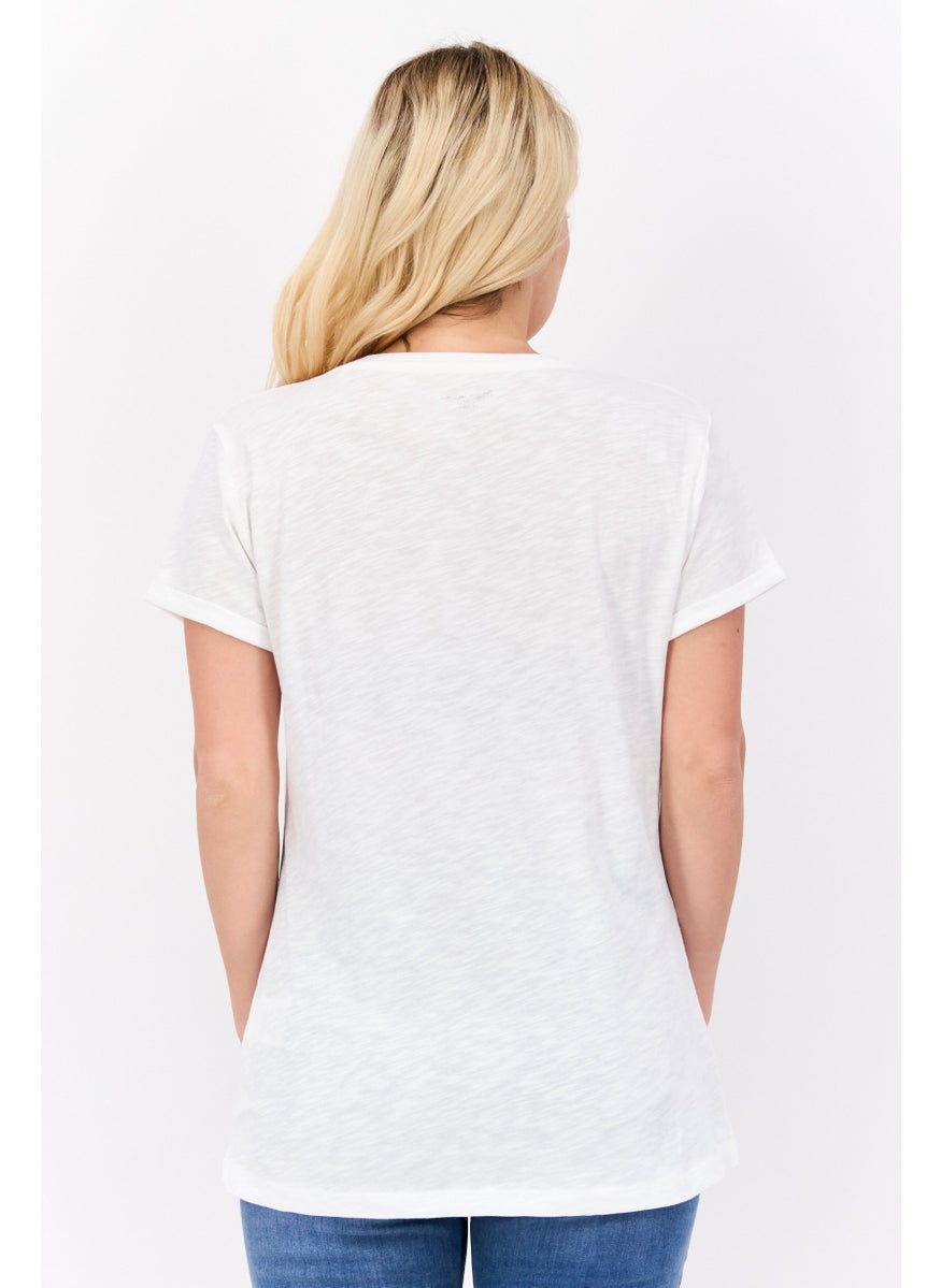 Pepe Jeans Women Round Neck Short Sleeves Graphic Print T-Shirt, Off White  - Image 3