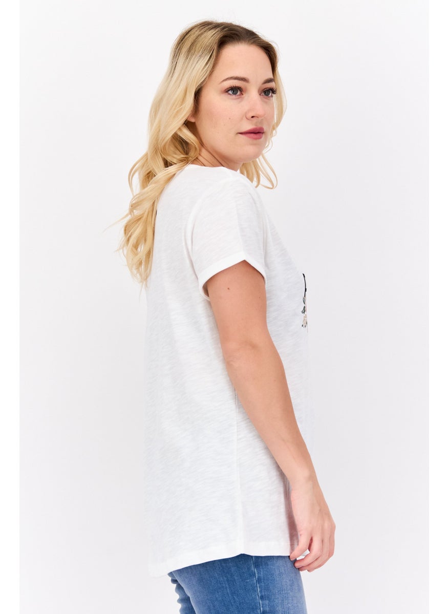 Pepe Jeans Women Round Neck Short Sleeves Graphic Print T-Shirt, Off White  - Image 4