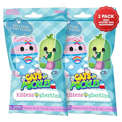 Cats vs Pickles Kittens vs Gherkins Mystery Bag Contains 2 Pairs of 3 Bean Filled Plushies Collect These as Stocking Stuffers Fidget Toys or Sensory Toys Great for Kids Boys Girls Collect Them All - Image 1
