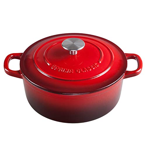 EDGING CASTING Enameled Cast Iron Dutch Oven, 5.5 Quart, Round Dutch Ovens Pot with Dual Handle for Bread Baking, Dutch Ovens with Lid, Bread Oven, Red - Image 1