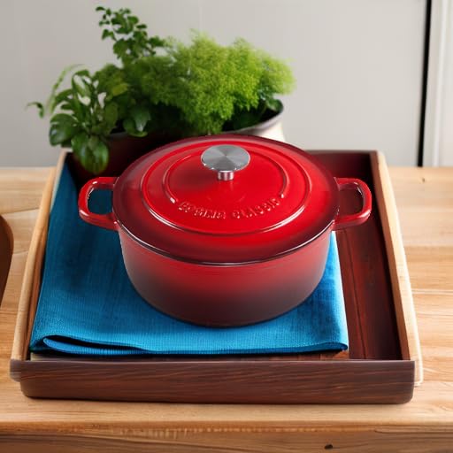 EDGING CASTING Enameled Cast Iron Dutch Oven, 5.5 Quart, Round Dutch Ovens Pot with Dual Handle for Bread Baking, Dutch Ovens with Lid, Bread Oven, Red - Image 5