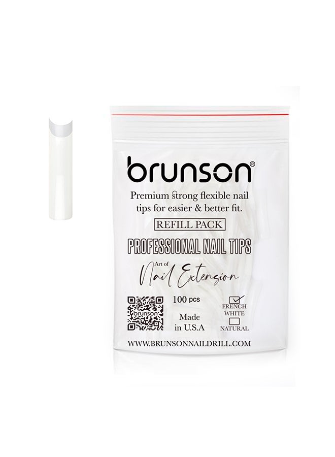 brunson False Nail Tips False Classic French White Professional Refill Pack 100 Pieces - Size 8, CLFCN8 - Image 1