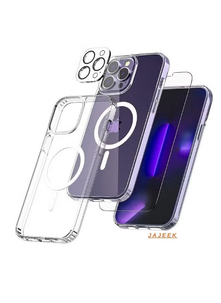JAJEEK iPhone 15 Pro MagSafe Case Cover – 9H Tempered Glass Screen Protector + Camera Lens Protector, Ultra-Thin, Scratch-Resistant, Drop-Proof, Anti-Yellowing Magnetic Back Cover for iPhone 15 Pro - Image 1