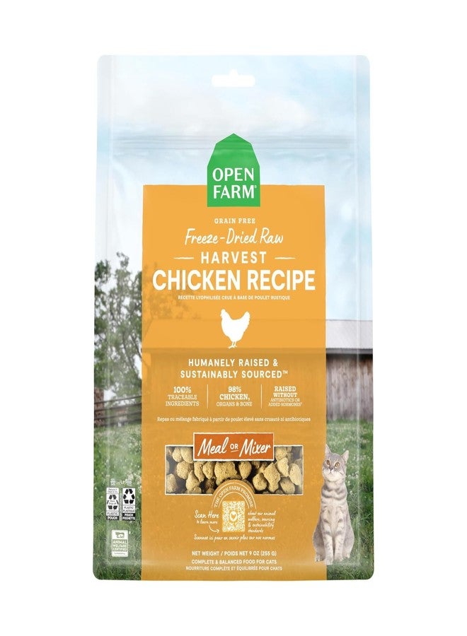 Open Farm, Freeze Dried Raw Cat Food, Complete Meal Morsels or Cat Treats with 92% Meat, Organs & Bone, Harvest Chicken Recipe, 9oz Bag - Image 1