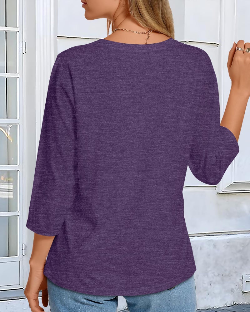 CHICGAL Women 3/4 Sleeve Shirts Casual Dressy Crew Neck Tunic Tops Basic Blouse Loose Fit(Purple, L) - Image 3