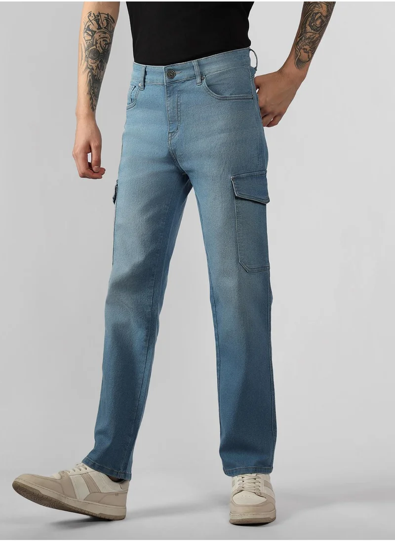 Dennis Lingo Men's Indigo Cotton Blend Solid Full Length Relaxed Fit Jeans