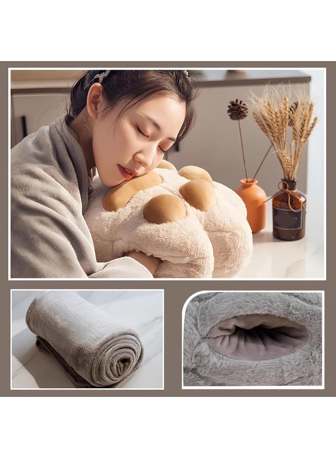 Cute Cat Paw Throw Pillow and Blanket Set, Plush Blanket and Cat Paw Pillow with Hand Warmer Design, Perfect for Nap, Travel, Camping, Home and Office (Grey)  - Image 5