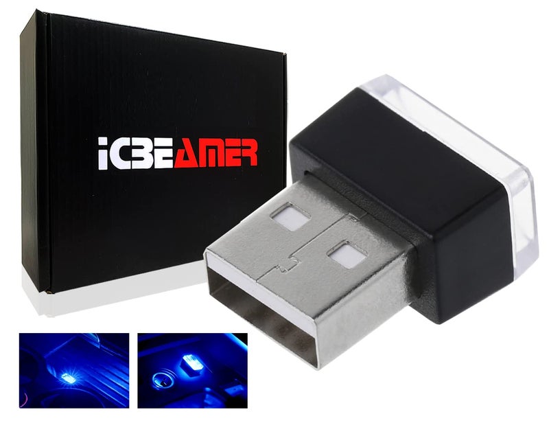 ICBEAMER USB TypeA LED Night Light Color Blue Plugin Universal Fit Automotive Accessories for Car Interior and Trunk Ambient Atmosphere Lighting