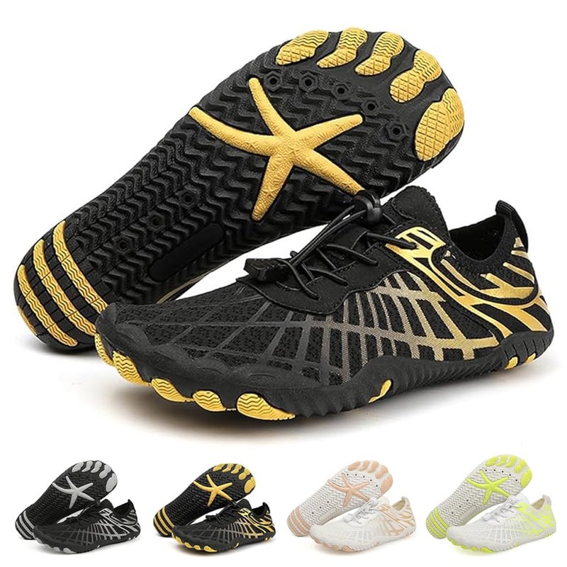 ELETON Hike Barefoot Shoes Womens Men Footwear,Pro-Healthy&Non-Slip Water Shoe for Women Men, Wide Toe Running Shoes Boots Sneakers Unisex BlackGold - Image 1