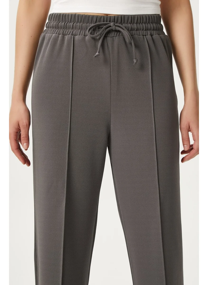 Ritnice Women's Moment Laced Lycra Waist Elastic Anthracite Palazzo Trousers