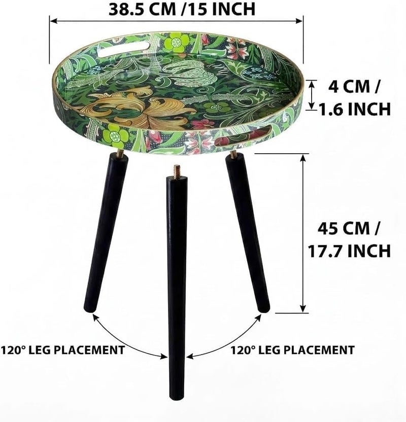 Simmer Stone Round Indoor Side Tables with Detachable Wooden 3 Legs, Versatile Tray Table, Perfect For Round Coffee Table Tea, Relaxation Time 17.7 Inch (Green Morris) - Image 3