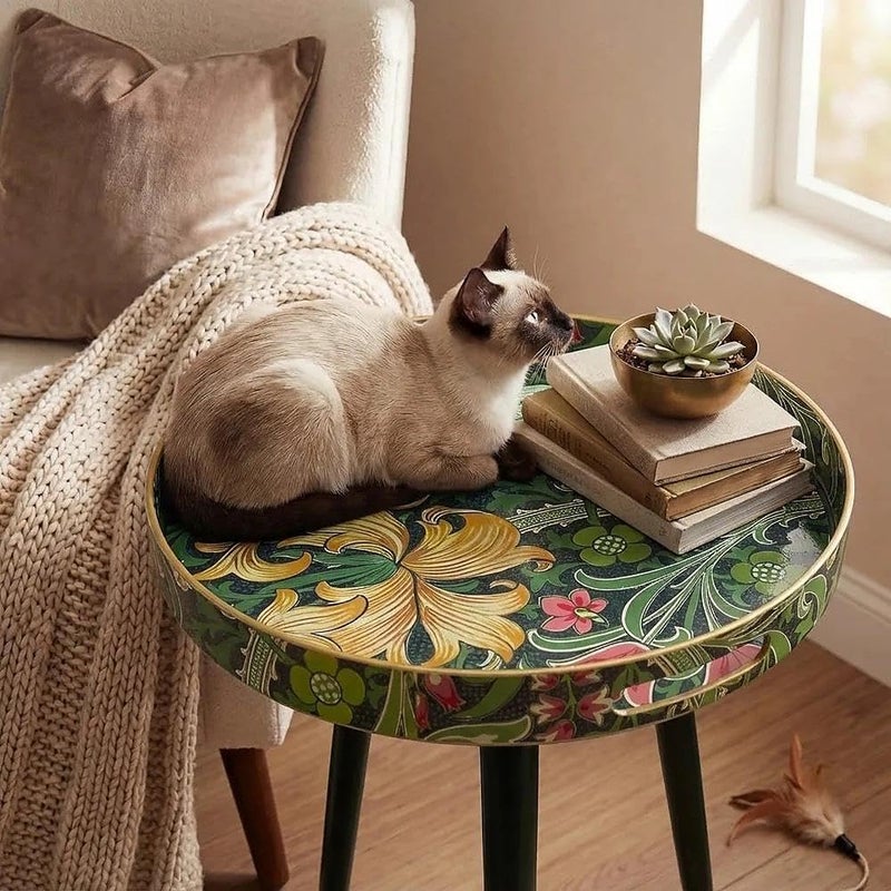 Simmer Stone Round Indoor Side Tables with Detachable Wooden 3 Legs, Versatile Tray Table, Perfect For Round Coffee Table Tea, Relaxation Time 17.7 Inch (Green Morris) - Image 2