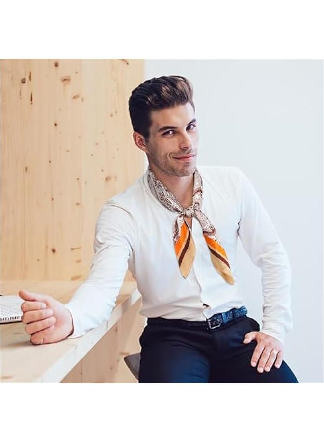 Arabest Vintage Silk Feel Square Scarf for Men Satin Bandana Tiny Pattern Print Neckerchief Geometry Head Scarf - Image 2