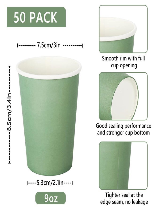 Whaline 50Pcs 9oz Sage Green Paper Cups Disposable Coffee Cups Beverage Drinking Cups To Go Cups Wedding Party Cups for Cold Hot Drinks Wedding Birthday Bride Shower Party Supplies - Image 2