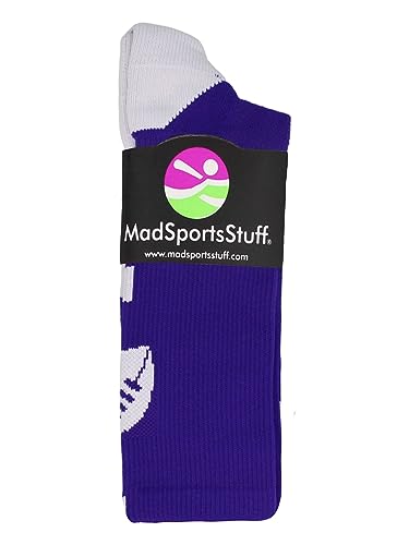 MadSportsStuff Football Logo Crew Socks (Purple/White, Medium) - Image 2