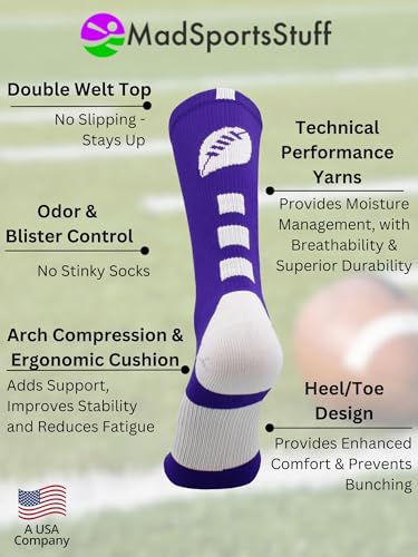 MadSportsStuff Football Logo Crew Socks (Purple/White, Medium) - Image 3