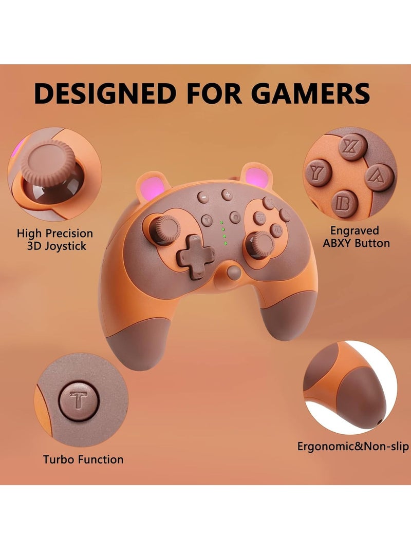 Switch Controller, Cute Rac Animal Wireless Switch Controller for Switch Lite/OLED/PC, Switch Pro Controller Remote Gamepad Joystick with Wake-Up,Gyro Axis,Turbo and Dual Vibration-Light Brown  - Image 3