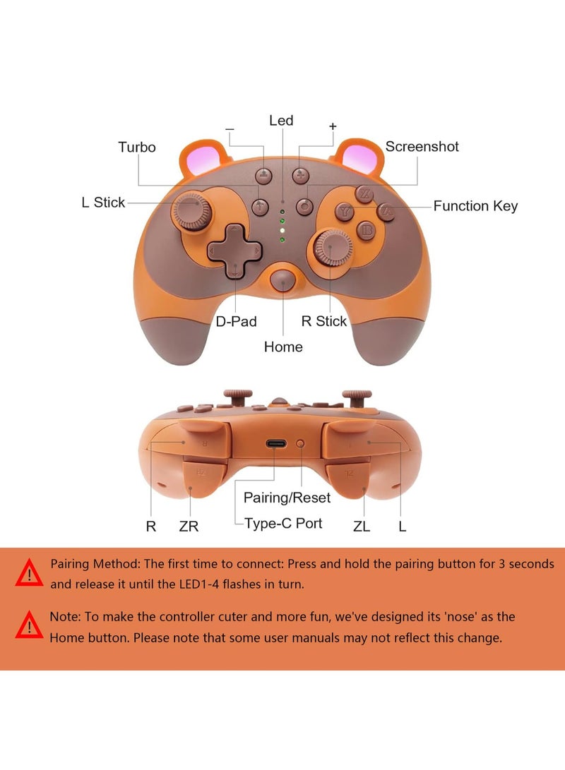 Switch Controller, Cute Rac Animal Wireless Switch Controller for Switch Lite/OLED/PC, Switch Pro Controller Remote Gamepad Joystick with Wake-Up,Gyro Axis,Turbo and Dual Vibration-Light Brown  - Image 2