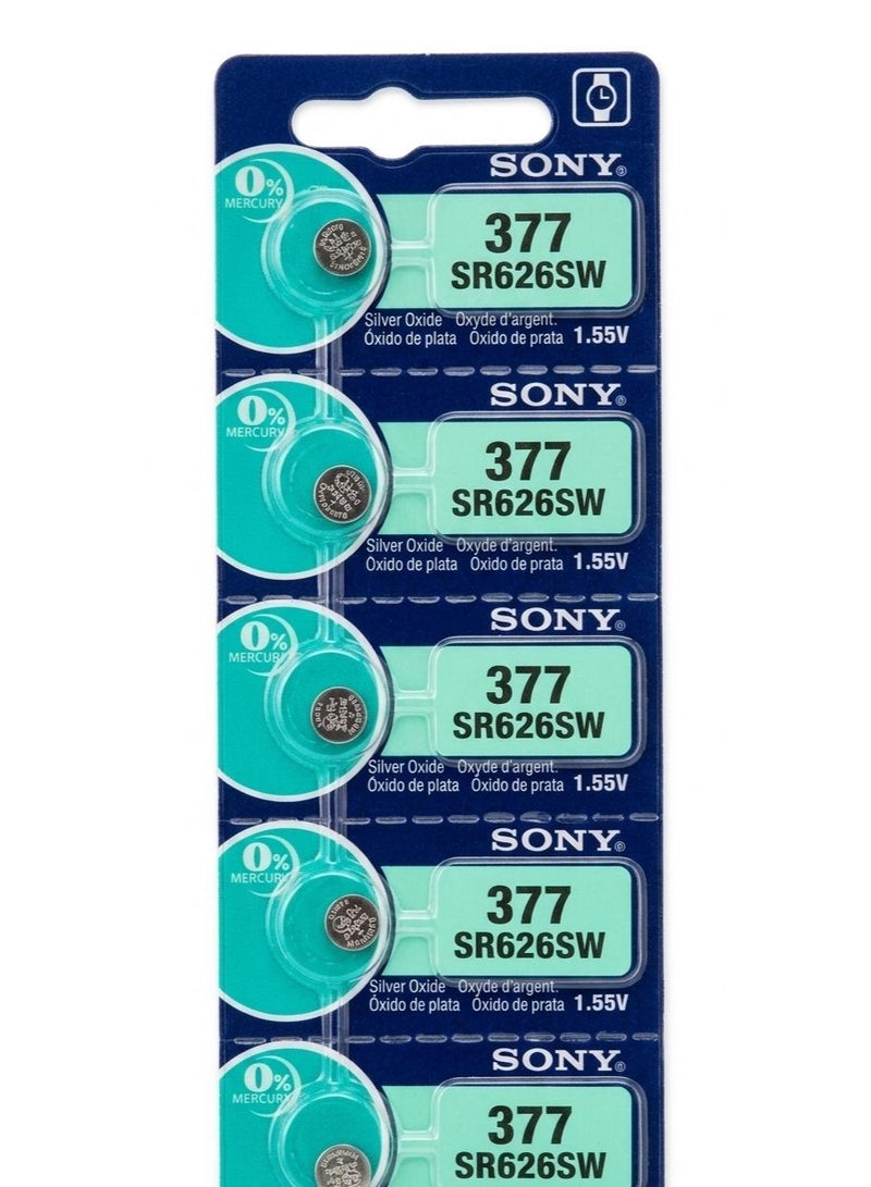 Sony Japan SR626SW / 377 Button Cell Watch Battery 1.55V - 5 Pieces - Image 1