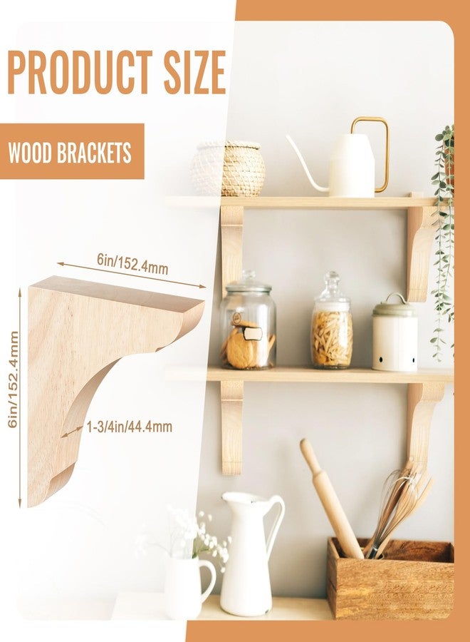 Vercraft 4 Pcs Wood Corbels Wooden Shelf Brackets 1.75'' W x 6'' D x 6'' H Unfinished Paintable Bracket with Hanging Hook for Doorway Countertop Kitchen Cabinet Book Shelves, Rubber Wood - Image 2
