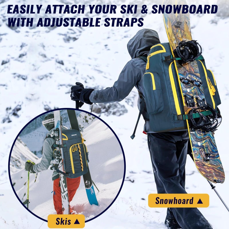 RESVIN Ski Boot Bag, 65L Durable Travel Backpack, 1686D Nylon Waterproof Snowboard Boot Bag, Skiing and Snowboarding Travel Luggage for Helmet, Goggles, Gloves, Outerwear & Accessories - Image 3