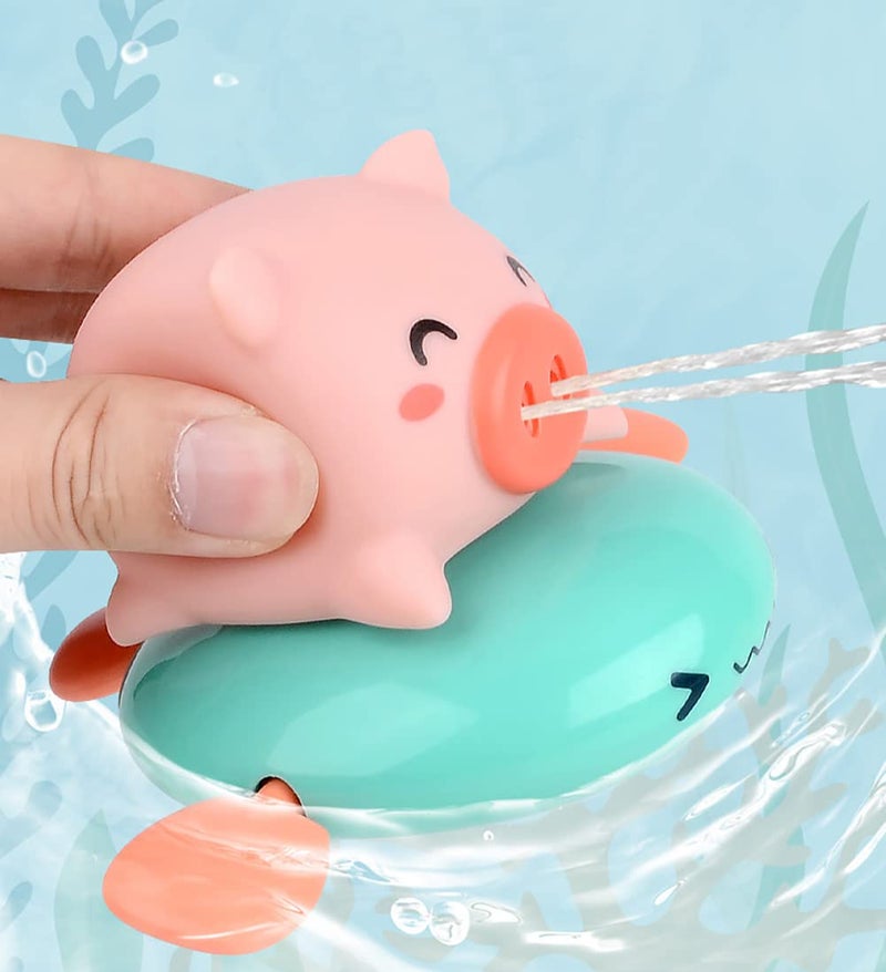 ANZAILALA Bath Toy Swimming Pig Wind Up Water Floating Toys,Bathtub Water Spray Toys - Green - Image 2