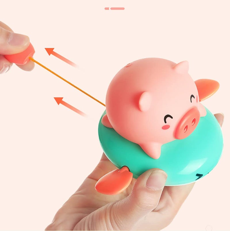 ANZAILALA Bath Toy Swimming Pig Wind Up Water Floating Toys,Bathtub Water Spray Toys - Green - Image 3