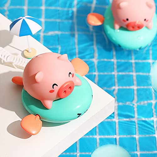 ANZAILALA Bath Toy Swimming Pig Wind Up Water Floating Toys,Bathtub Water Spray Toys - Green - Image 5