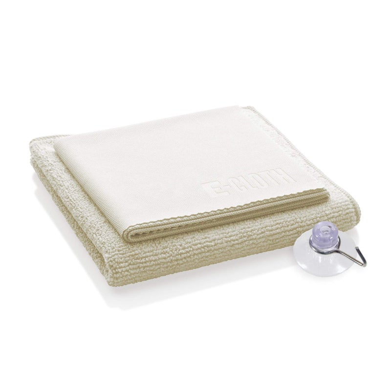 ECloth Shower Cleaning Kit Microfibre Shower Cleaner Streakfree Shine on Showers Bathtubs and Sink Washable and Reusable 100 Wash Promise Ivory 2 Cloth Set